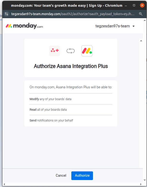 Authorize monday.com popup