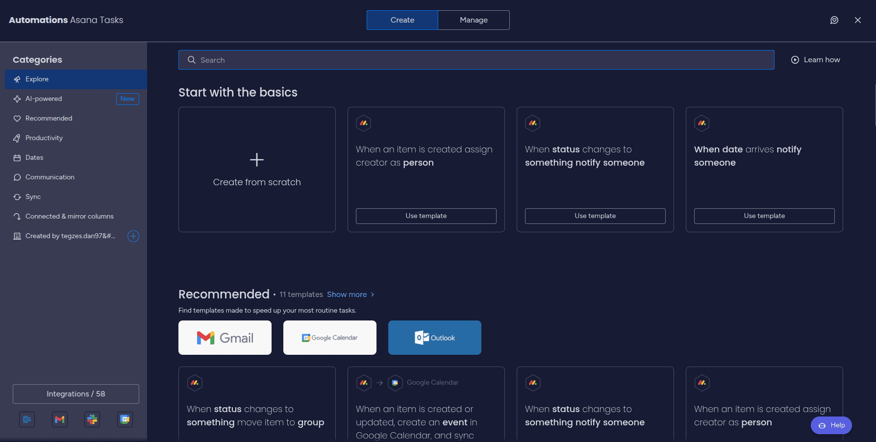 Opening the Automations section and choosing to create a new automation from scratch in the Freshbooks Integration app