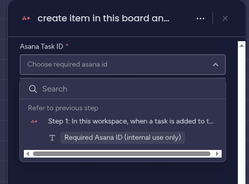 Setting the Asana Task ID field from the trigger in the Asana Integration Plus app