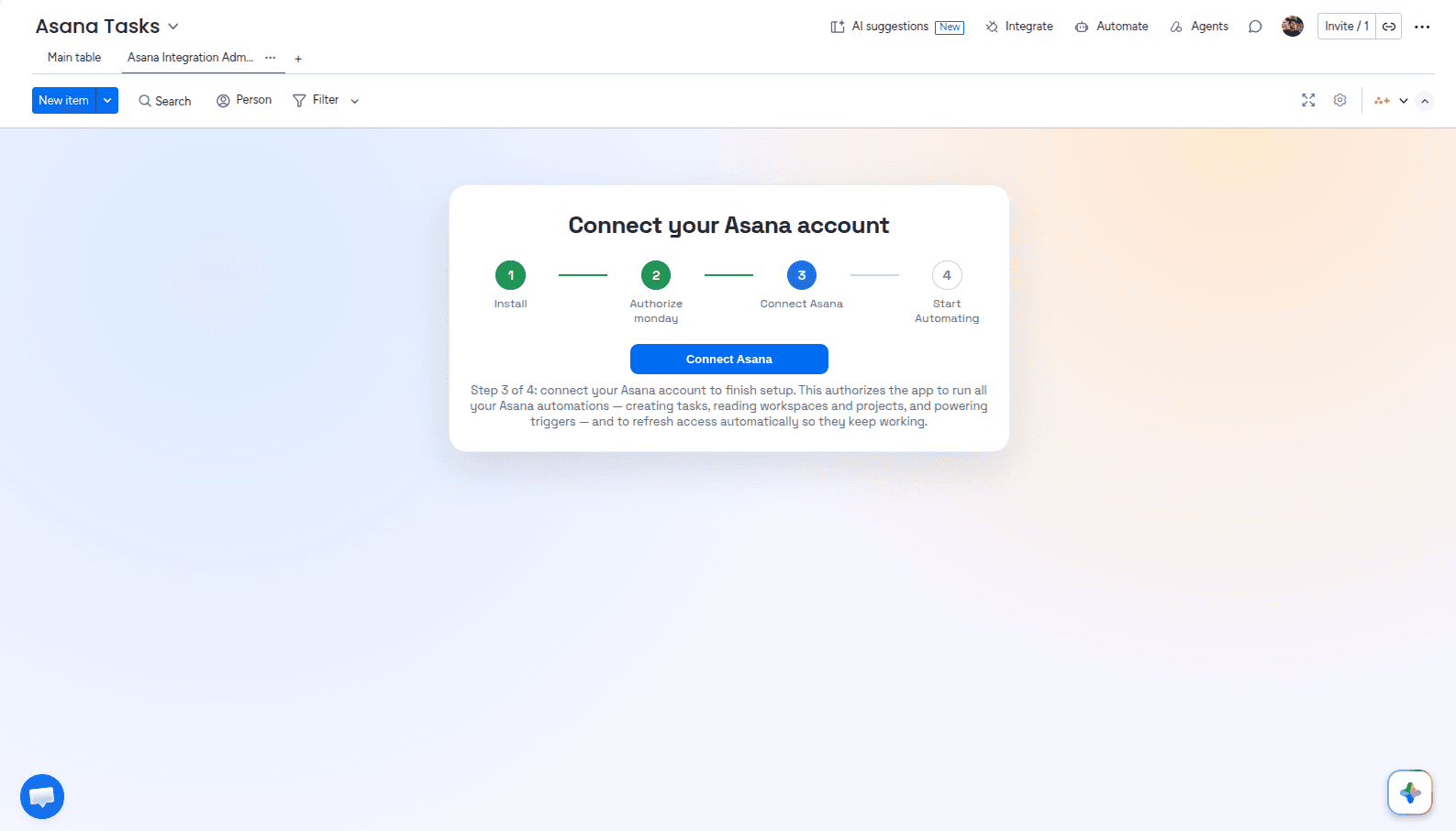 Authorize Asana in the Admin UI of the Asana Integration Plus app