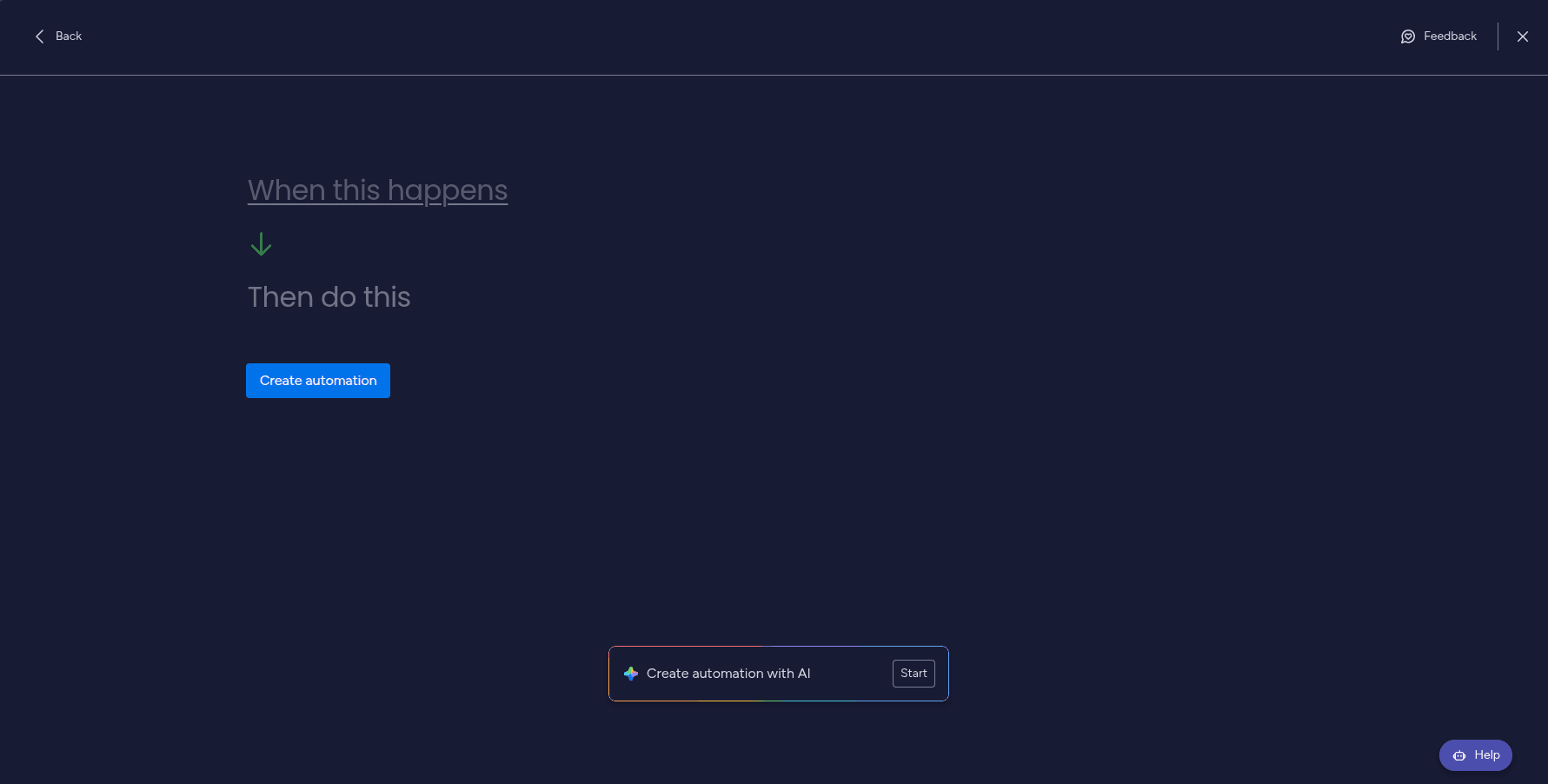 Starting with an empty automation in the Close Integration app