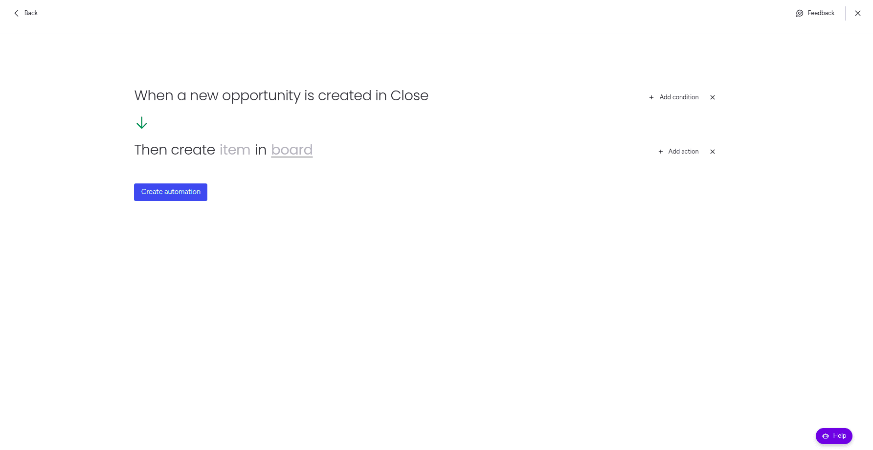 Adding the trigger and action from Close in the automation