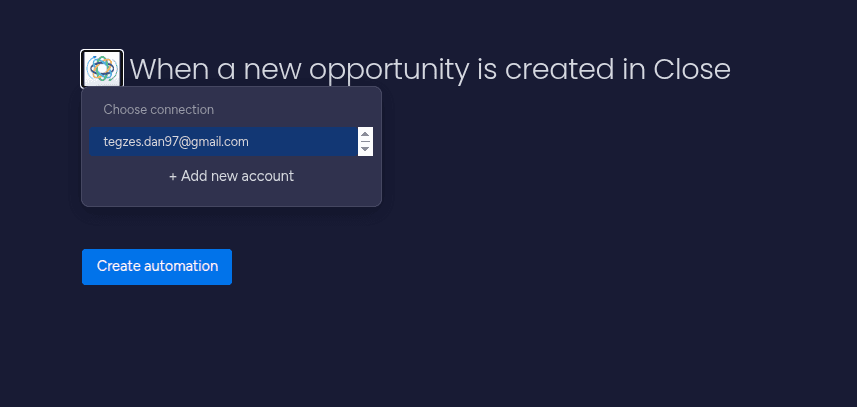 Adding your Close account in the automation