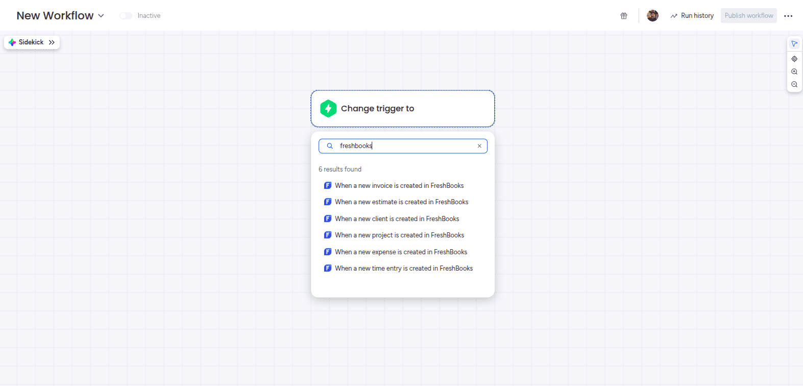 Search for FreshBooks in the Integrate section