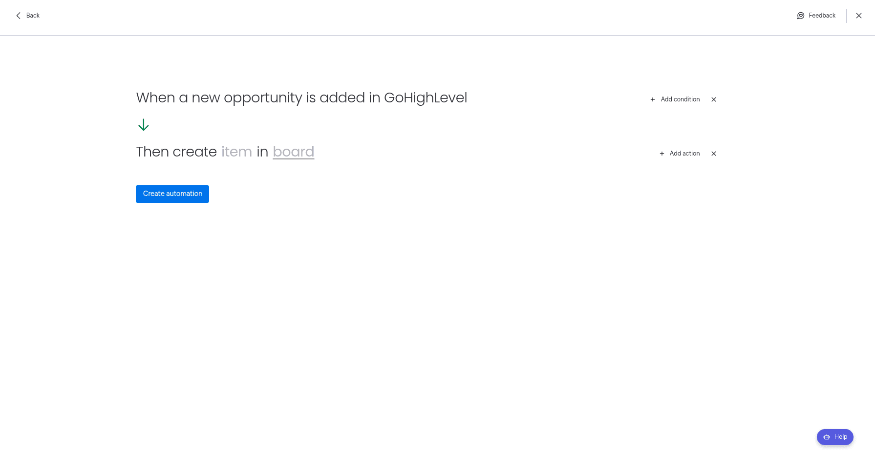 Adding the trigger and action from GoHighLevel in the automation