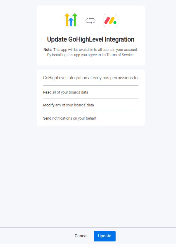 Install the GoHighLevel Integration app from the monday.com marketplace