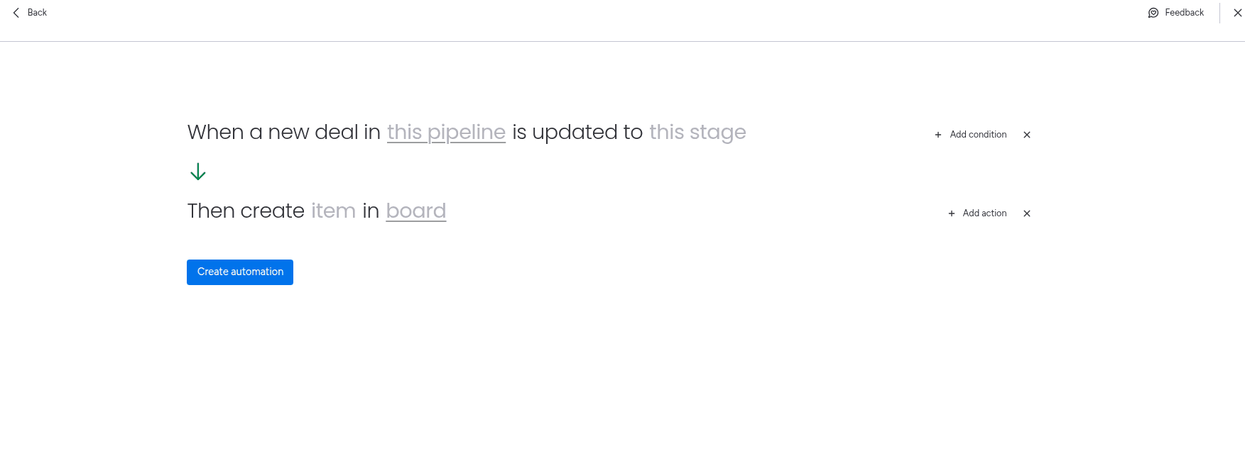 Adding the trigger and action from PipedrivePlus in the automation