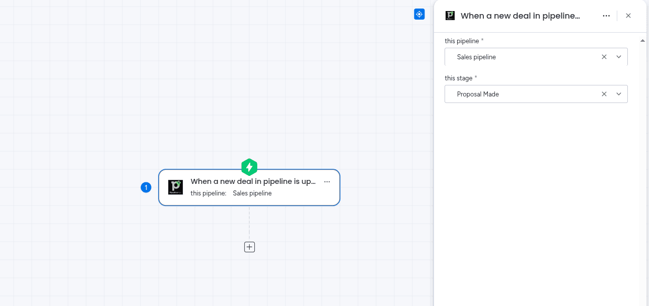 Configure the trigger with your pipeline and stage in the PipedrivePlus app