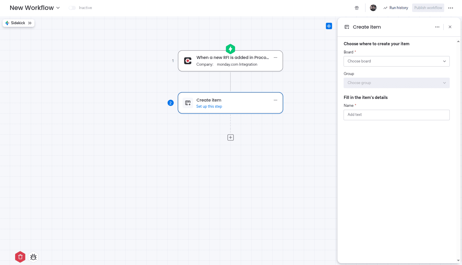 Adding the Procore action to your monday.com workflow