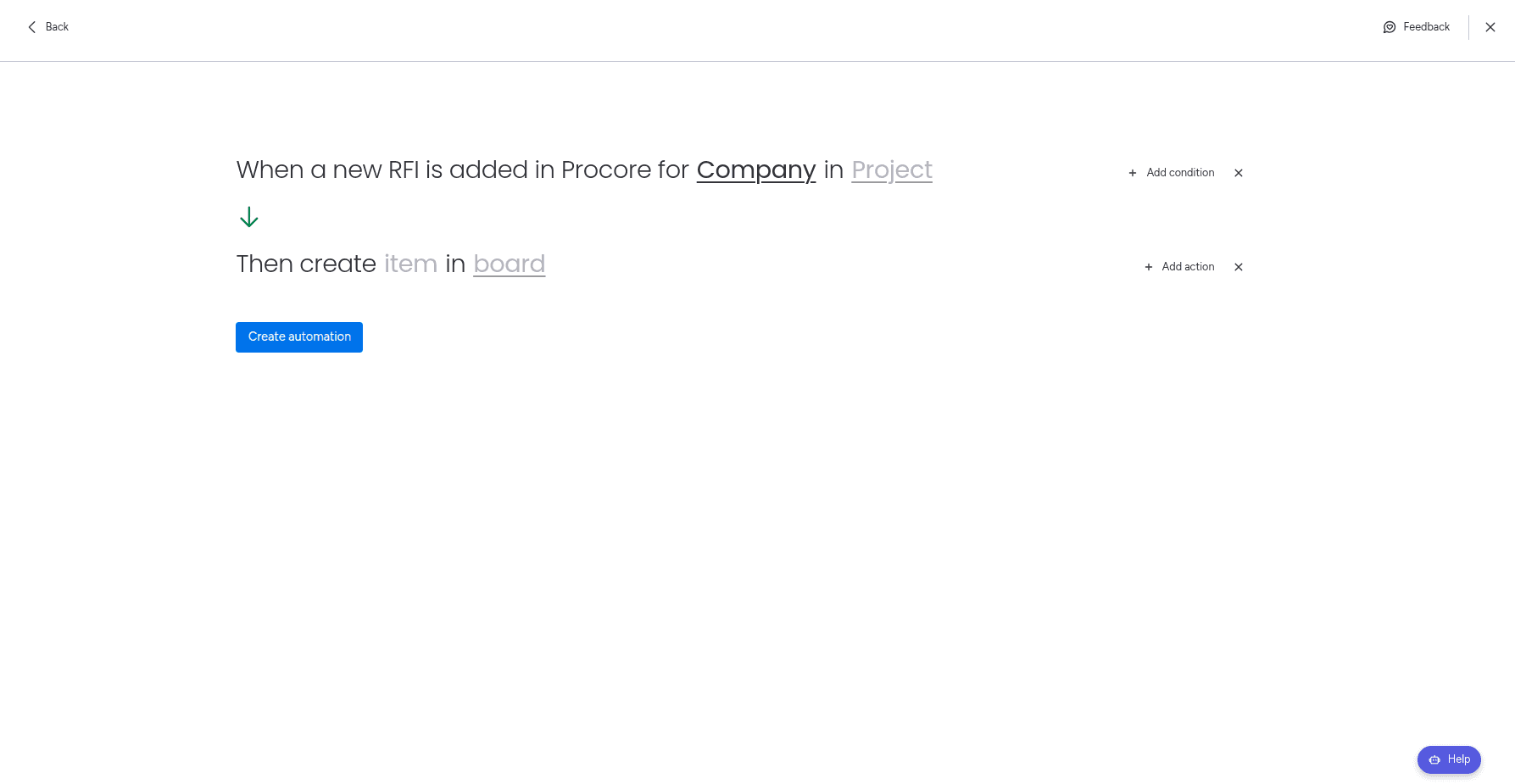 Adding the trigger and action from Procore in the automation