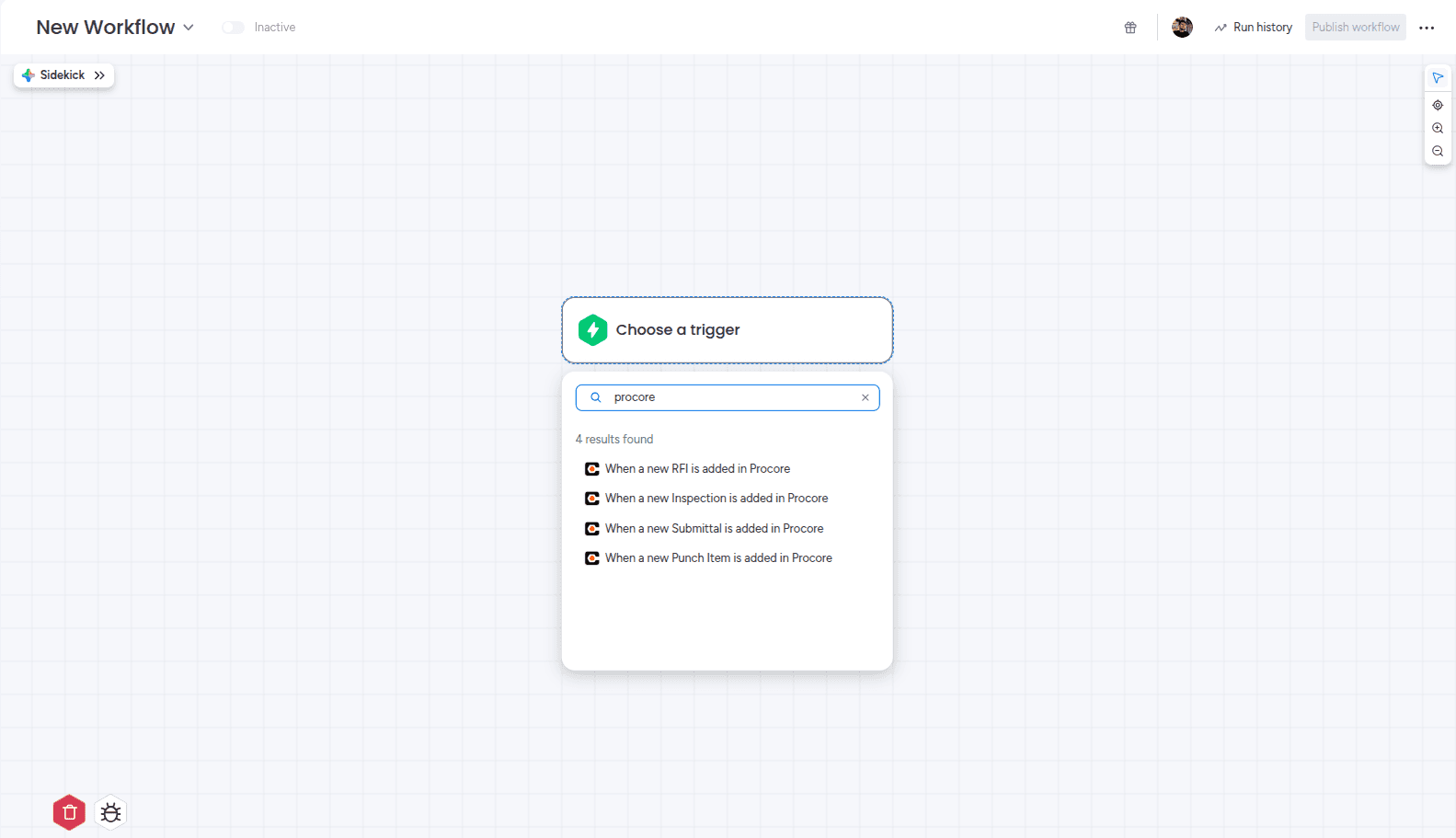 Search for Procore in the Integrate section