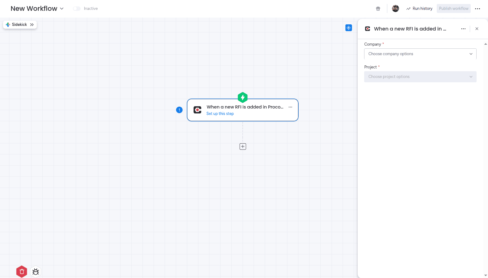 Search for Procore in the Integrate section